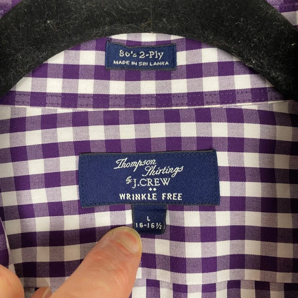 J.Crew Thompson Gingham Wrinkle Free Button Down Shirt Mens L 16-16.5 Purple‎